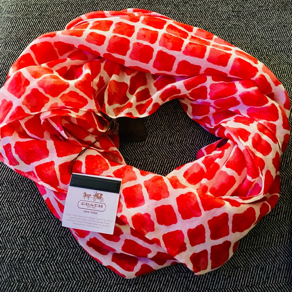 NWT Coach Vibrant Red and White Infinity Scarf